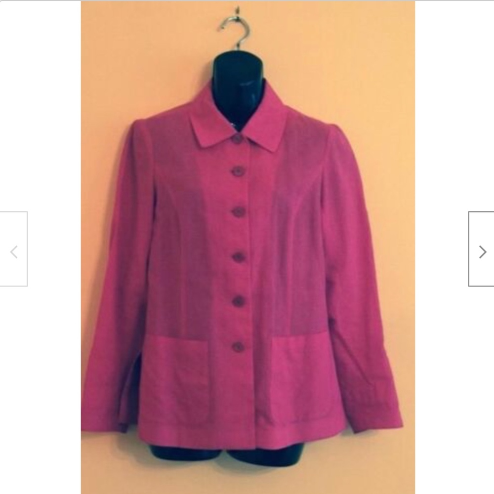 Kenzo Paris Fuchsia Button Front Linen Jacket Sz 6 - image 1